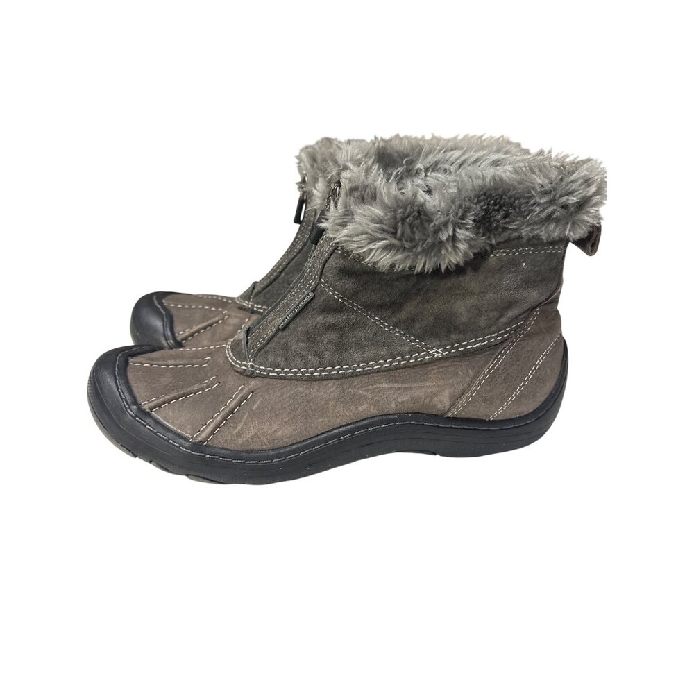 Privo Womens Faux Fur-Lined Suede Brown Ankle Boots With Side Zip Closure Size 7